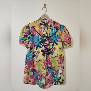 TRINA TURK Coloful Buttton-down Blouse (Medium)
